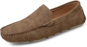 HOOENG Loafer Shoes Driving Moccasins for Men Genuine Leather Stitching Details Round Toe Rubber Sole Simple Resistant Anti-Slip Flexible Lightweight