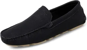 HOOENG Loafer Shoes Driving Moccasins for Men Genuine Leather Stitching Details Round Toe Rubber Sole Simple Resistant Anti-Slip Flexible Lightweight