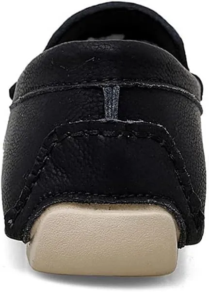 HOOENG Loafer Shoes Driving Moccasins for Men Genuine Leather Stitching Details Round Toe Rubber Sole Simple Resistant Anti-Slip Flexible Lightweight