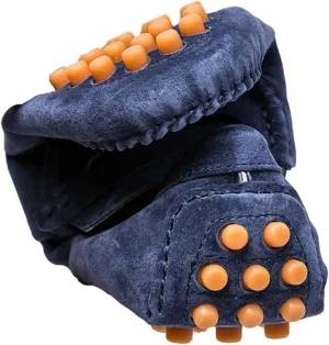 HOOENG Loafer Shoes Driving Moccasins for Men Penny Loafer Genuine Leather Stitching Details Round Toe Suede Vamp Resistant Flexible Flat Heel Lightweight (Color : Blue, Size : 10)