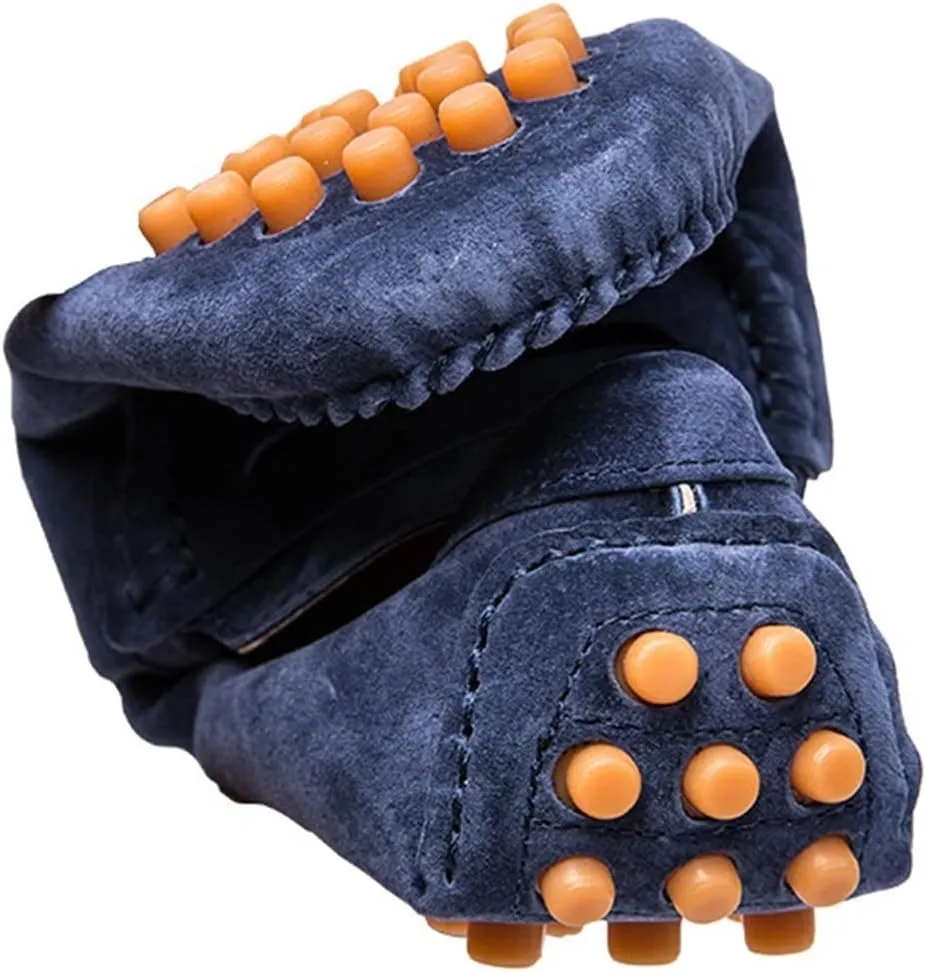 HOOENG Loafer Shoes Driving Moccasins for Men Penny Loafer Genuine Leather Stitching Details Round Toe Suede Vamp Resistant Flexible Flat Heel Lightweight (Color : Blue, Size : 10)