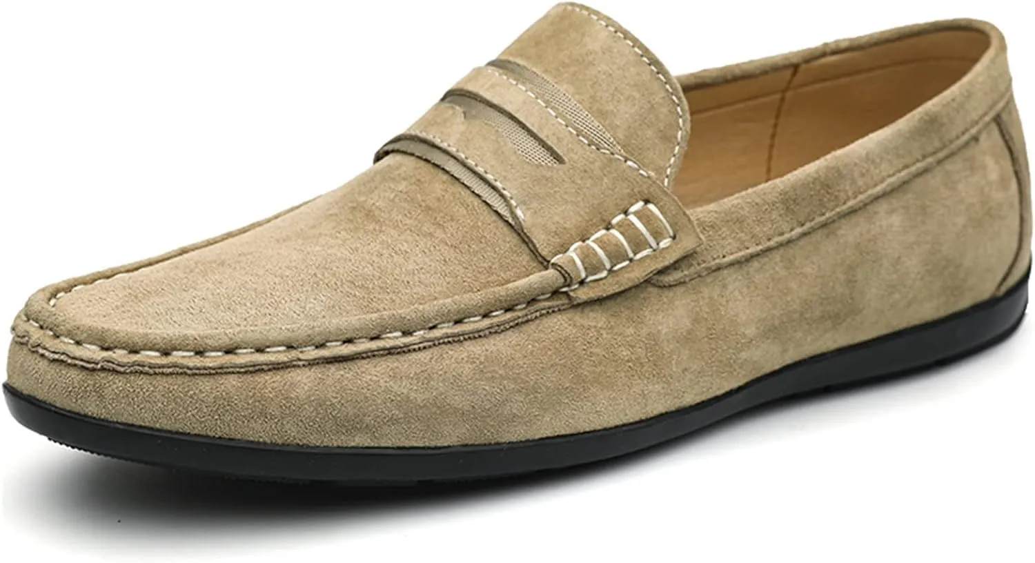 HOOENG Smoking Loafer Driving Moccasins for Men Genuine Leather Penny Loafer Suede Vamp Stitching Details Round Toe Resistant Anti-Slip Lightweight Flexible