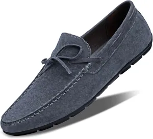 HOOENG Smoking Loafer for Men Suede Bow-Knot Tassel Stitching Flexible Moccasins Shoes Resistant Flexible Flat Heel Outdoor Slip On (Color : Gray, Size : 10)