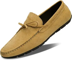 HOOENG Smoking Loafer for Men Suede Bow-Knot Tassel Stitching Flexible Moccasins Shoes Resistant Flexible Flat Heel Outdoor Slip On (Color : Yellow, Size : 10)