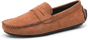 HOOENG Smoking Loafer for Men Suede Vamp Penny Loafer Stitching Details Round Toe Resistant Flexible Anti-Slip Outdoor Slip on
