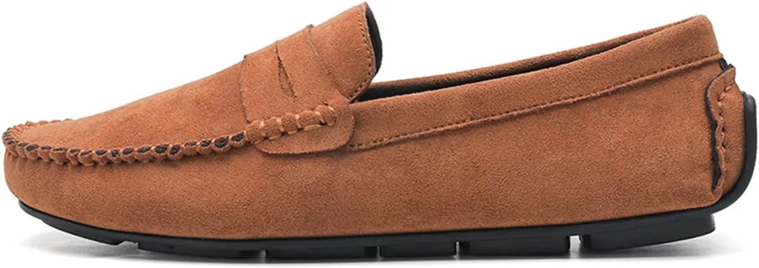 HOOENG Smoking Loafer for Men Suede Vamp Penny Loafer Stitching Details Round Toe Resistant Flexible Anti-Slip Outdoor Slip on