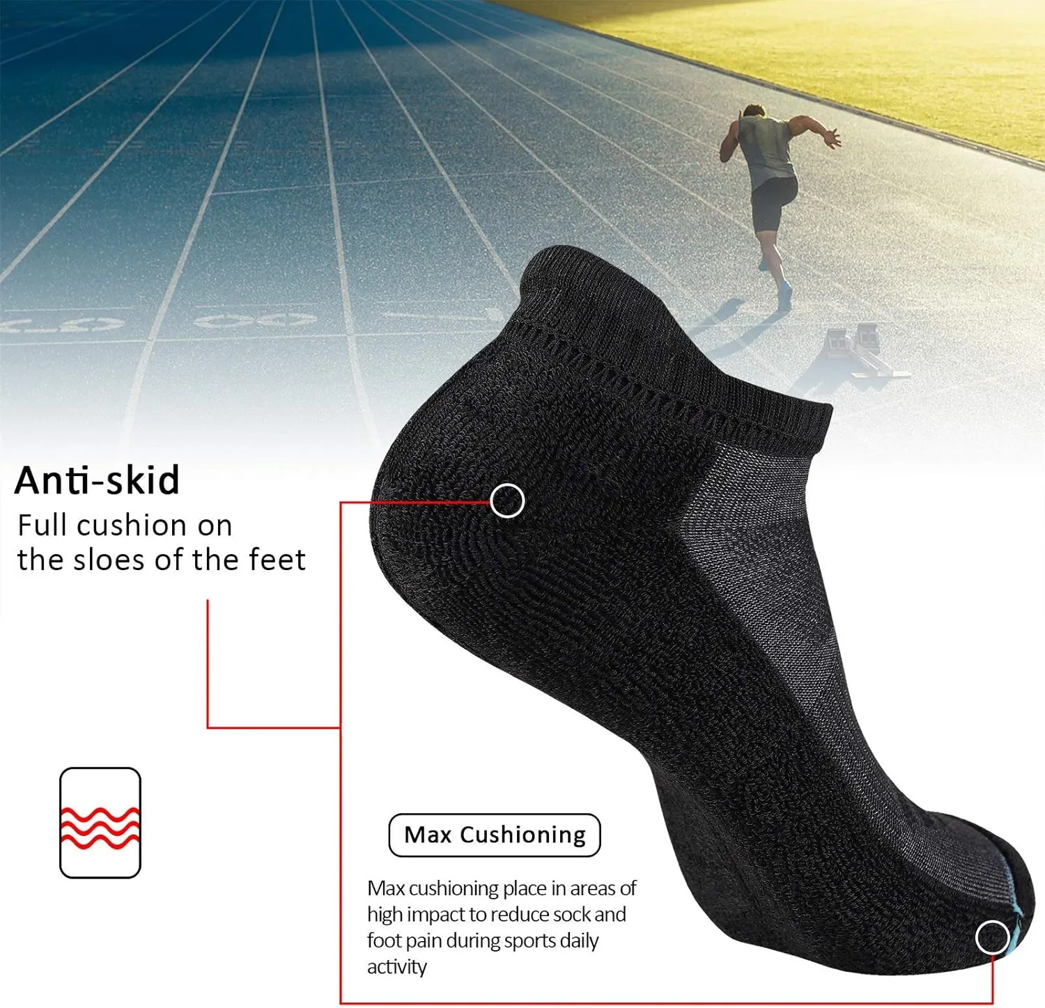 JOYNÉE Mens Ankle Athletic Low Cut Socks Running Sports Cushioned Sock for Men 6 Pack