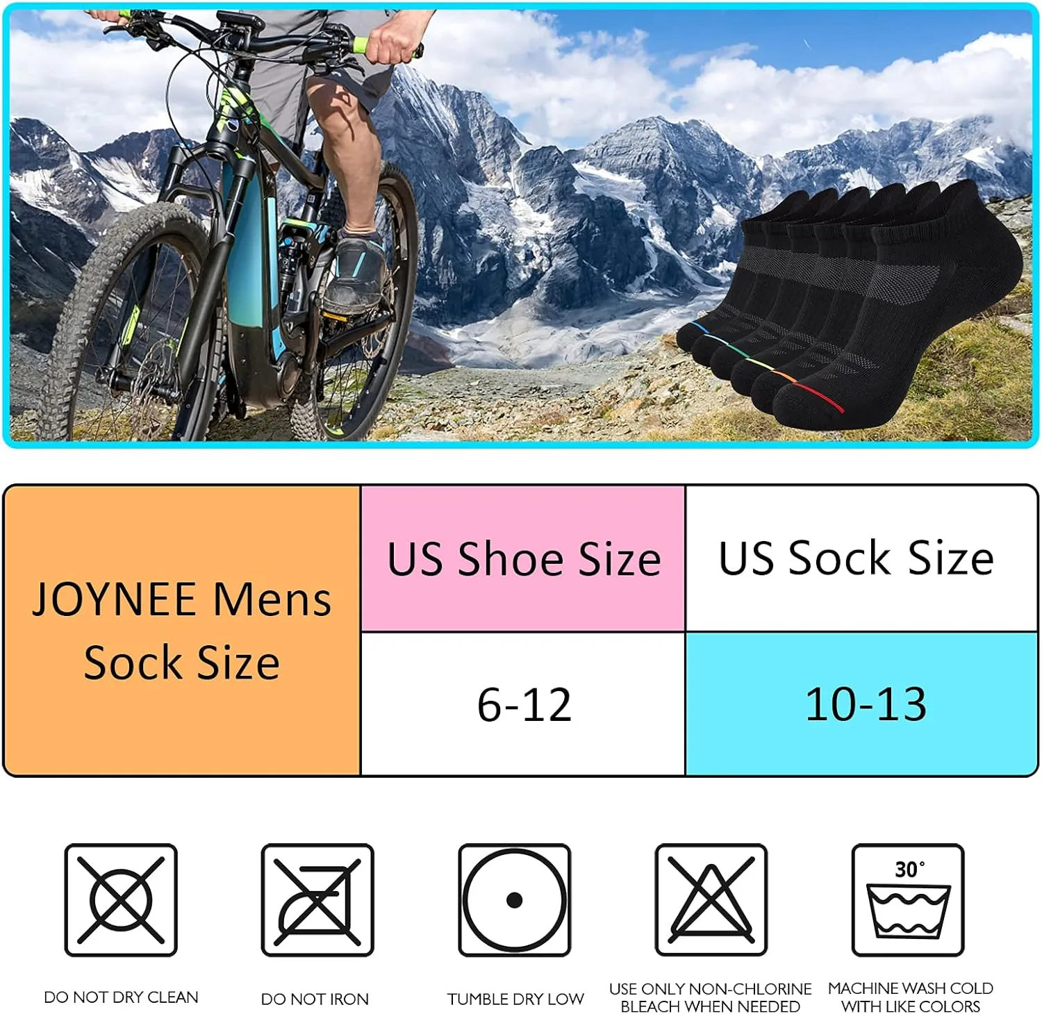 JOYNÉE Mens Ankle Athletic Low Cut Socks Running Sports Cushioned Sock for Men 6 Pack