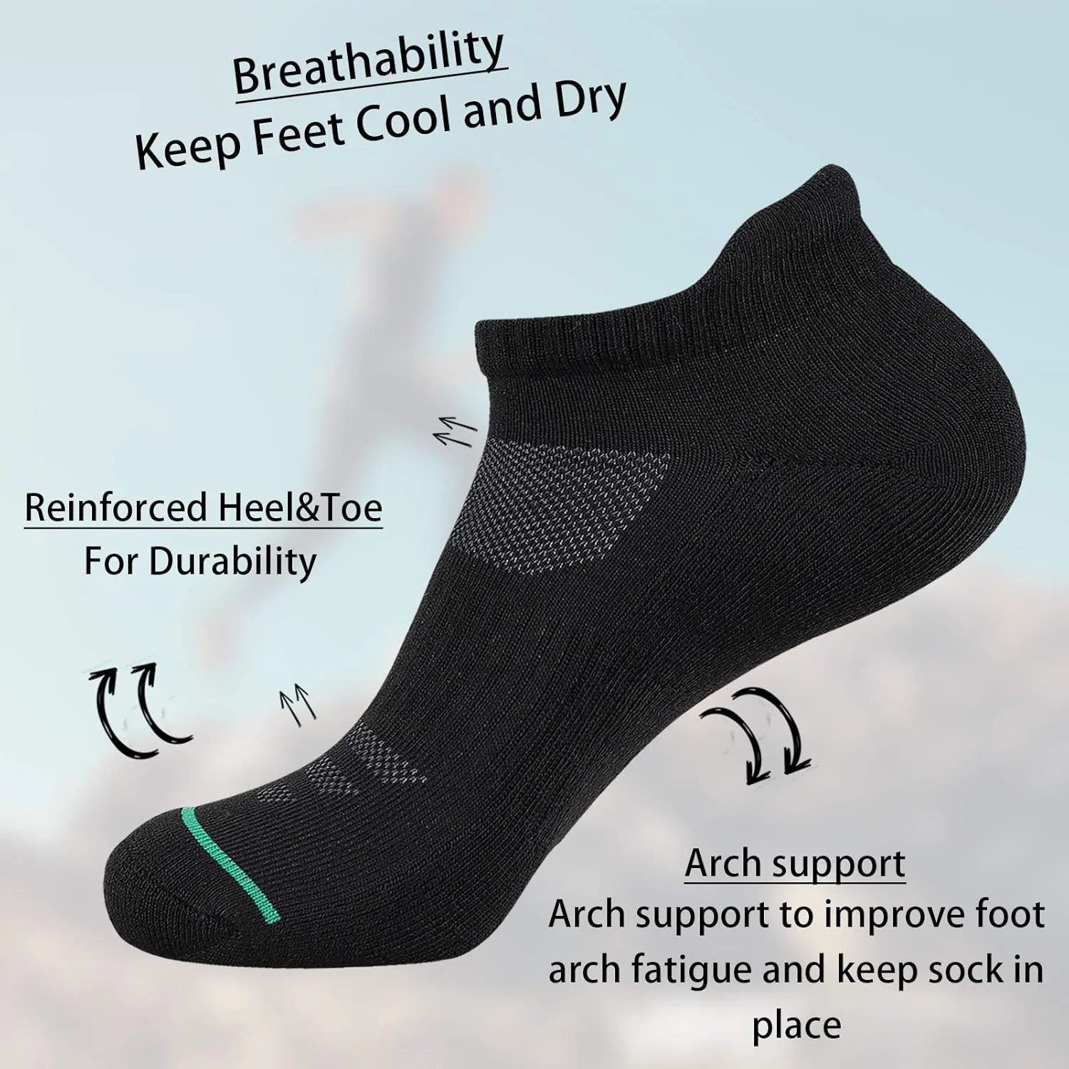 JOYNÉE Mens Ankle Athletic Low Cut Socks Running Sports Cushioned Sock for Men 6 Pack
