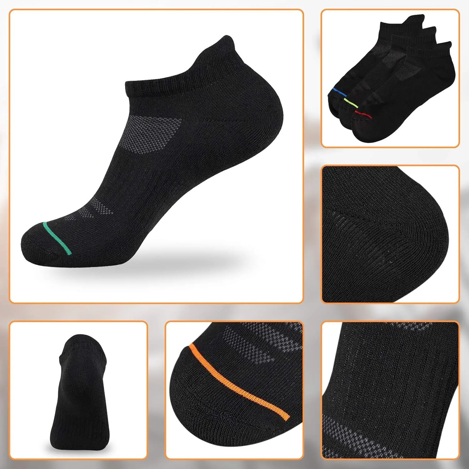 JOYNÉE Mens Ankle Athletic Low Cut Socks Running Sports Cushioned Sock for Men 6 Pack