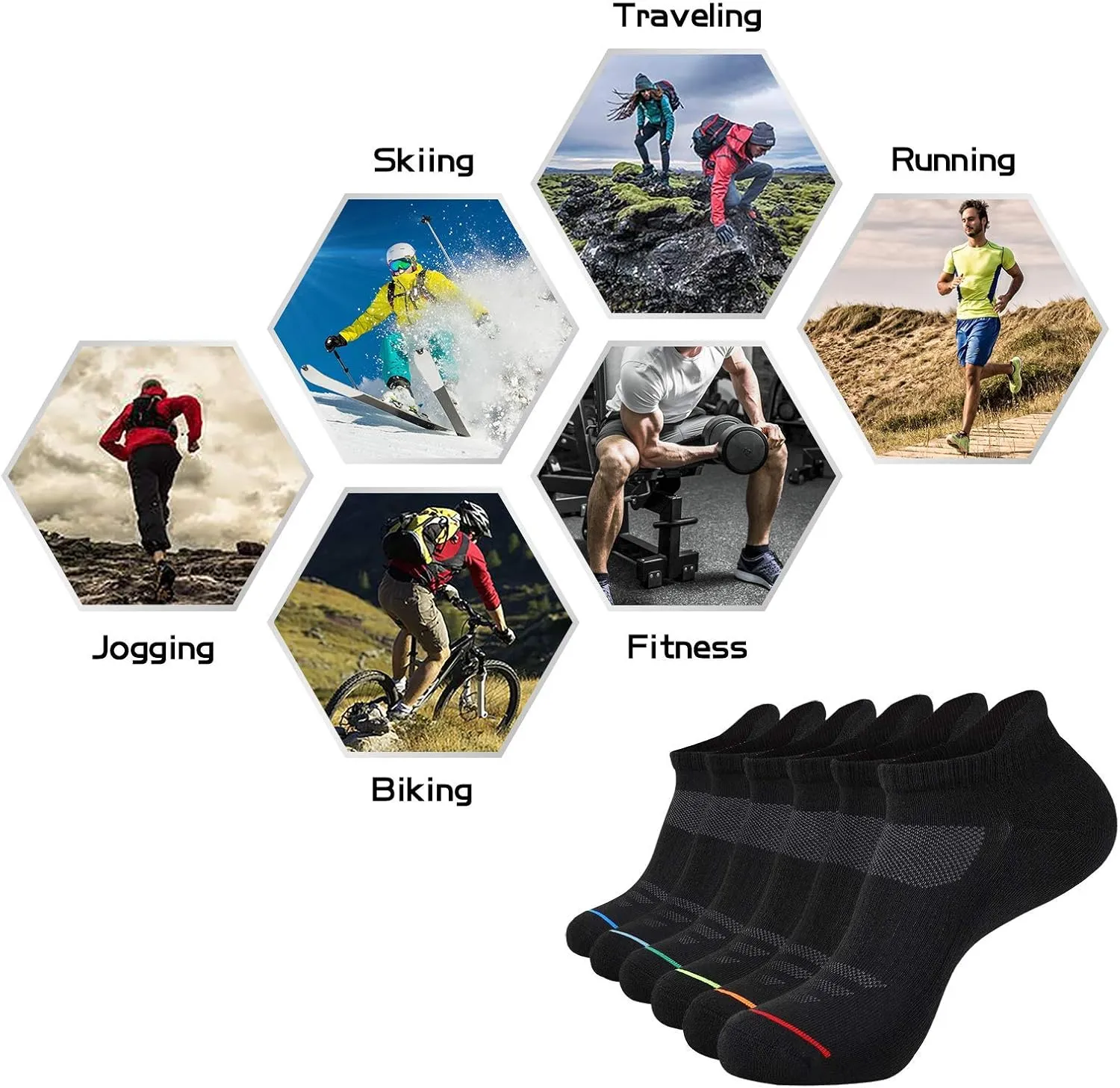 JOYNÉE Mens Ankle Athletic Low Cut Socks Running Sports Cushioned Sock for Men 6 Pack