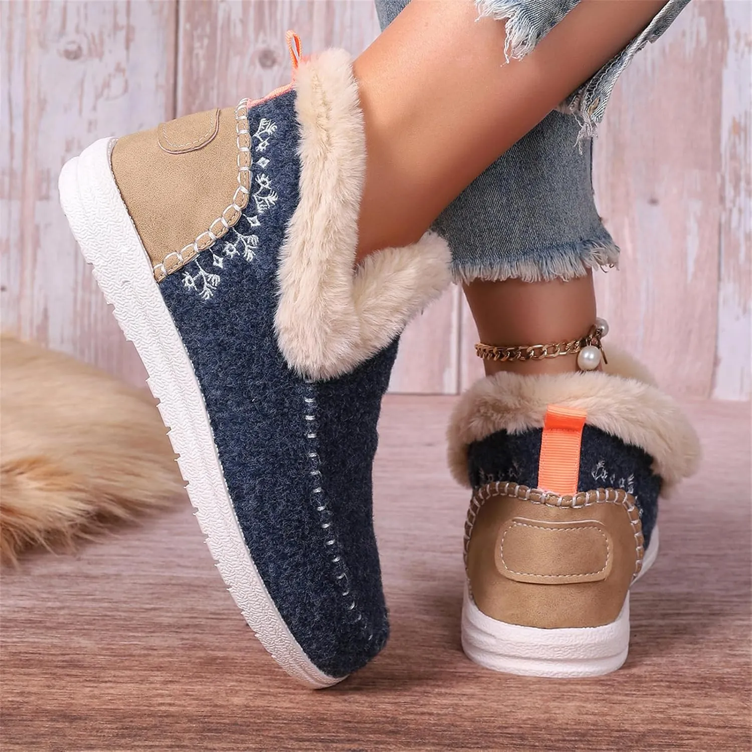 Ladmiple Booties For Women 2024 Snow Warm Ankle Boots Comfortable Slip On Outdoor Fur Lined Thickening Walking Winter Shoes