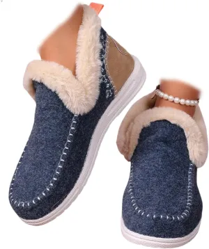Ladmiple Booties For Women 2024 Snow Warm Ankle Boots Comfortable Slip On Outdoor Fur Lined Thickening Walking Winter Shoes