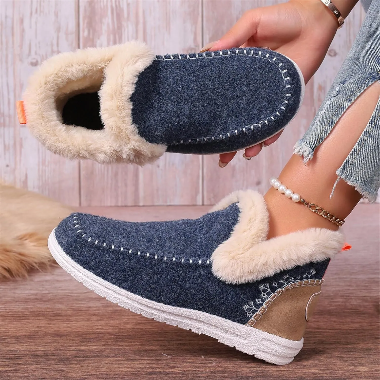 Ladmiple Booties For Women 2024 Snow Warm Ankle Boots Comfortable Slip On Outdoor Fur Lined Thickening Walking Winter Shoes
