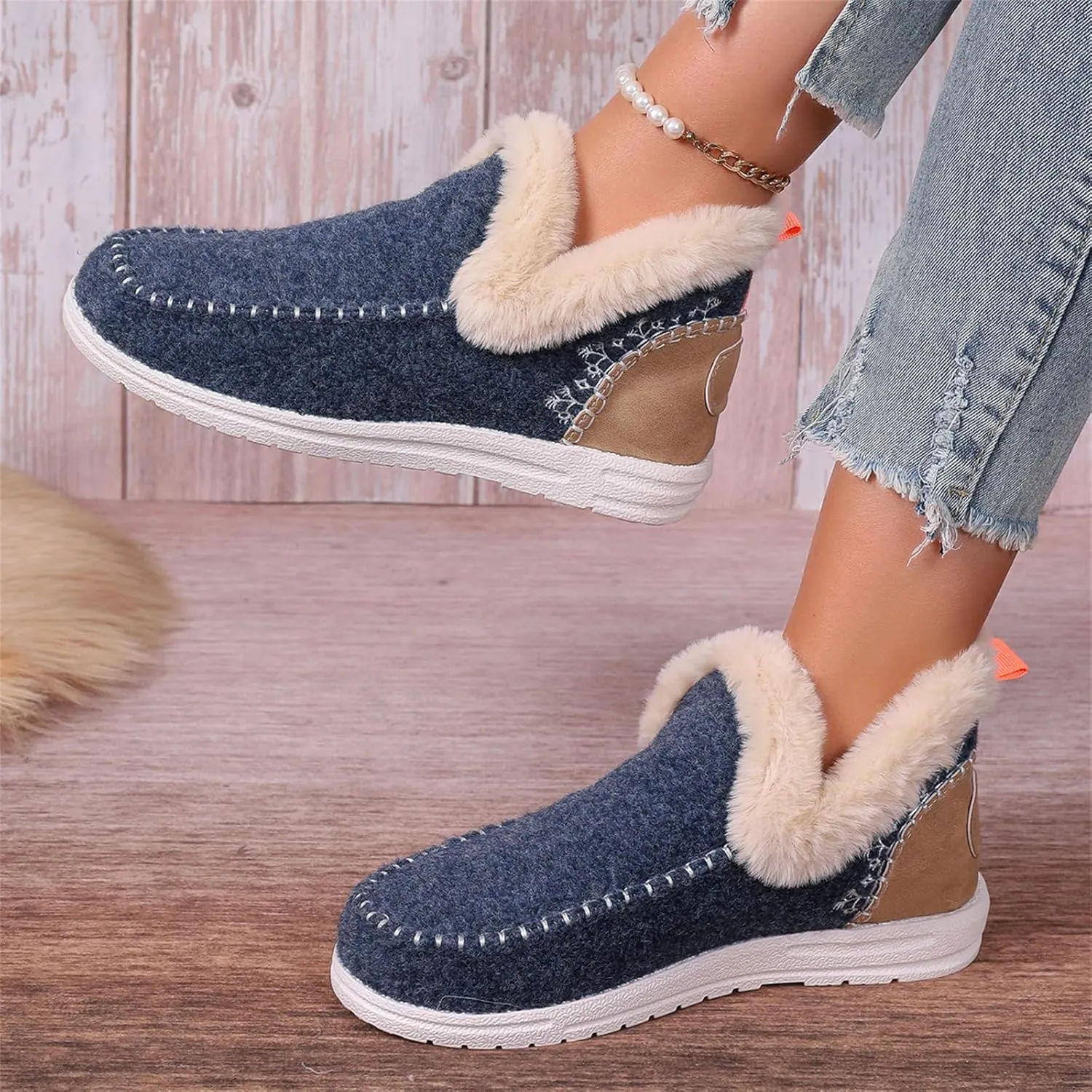 Ladmiple Booties For Women 2024 Snow Warm Ankle Boots Comfortable Slip On Outdoor Fur Lined Thickening Walking Winter Shoes