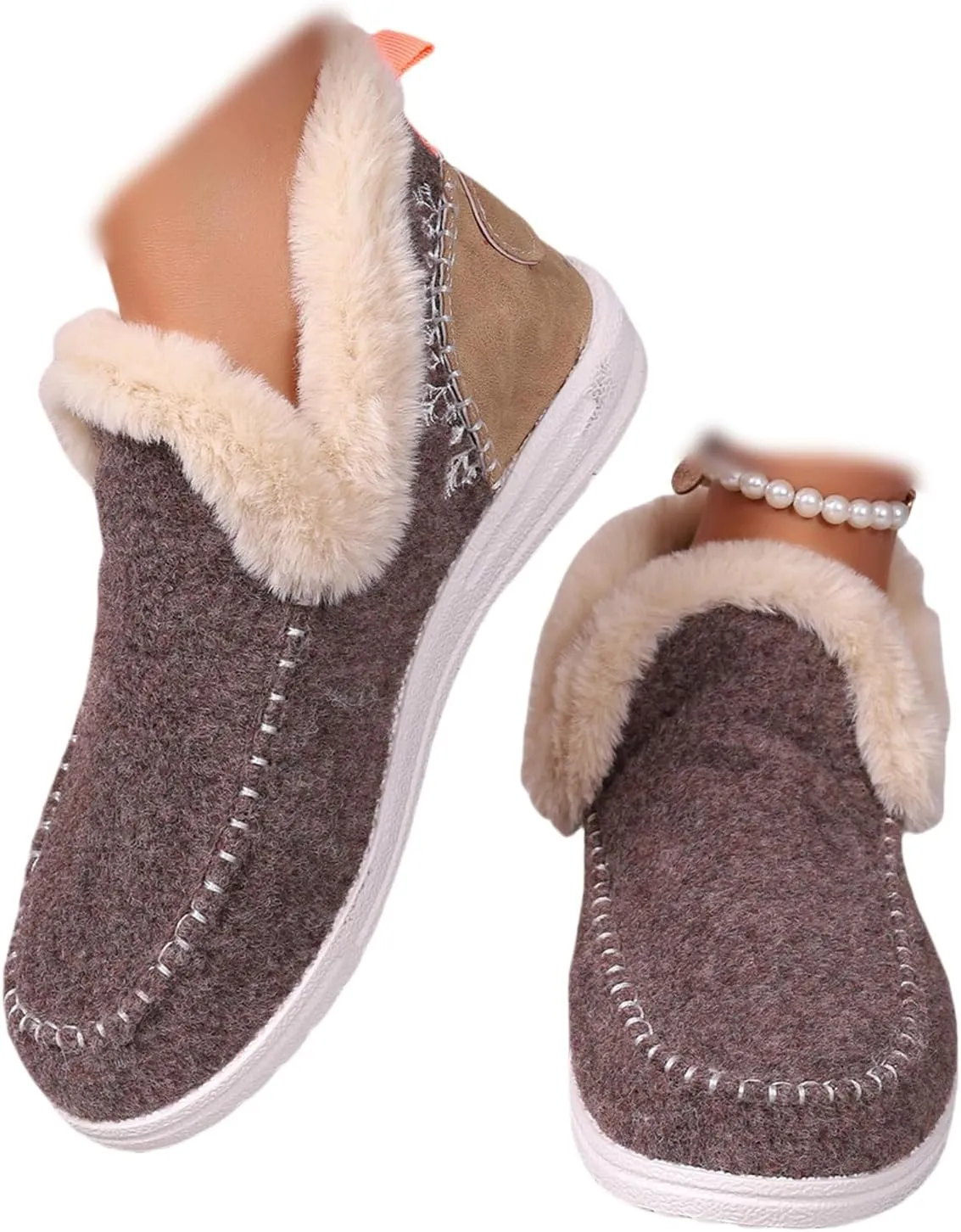 Ladmiple Booties For Women 2024 Warm Fur Lined Winter Snow Ankle Boots Outdoor Short Booties Fashion Slip On Loafers Shoes
