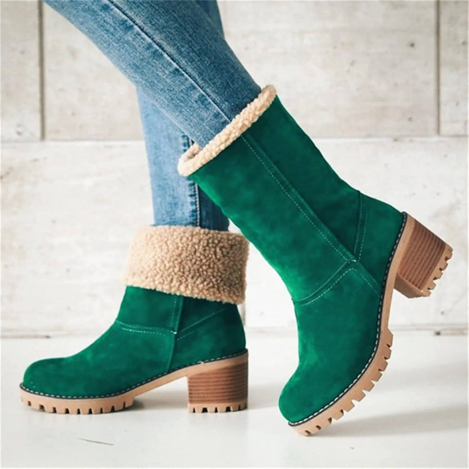 Ladmiple Snow Boots For Women 2023 Trendy Winter Warm Mid Calf Ankle Booties Slip On Fur Lined Fashion Casual Walking Shoes