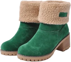 Ladmiple Snow Boots For Women 2023 Trendy Winter Warm Mid Calf Ankle Booties Slip On Fur Lined Fashion Casual Walking Shoes