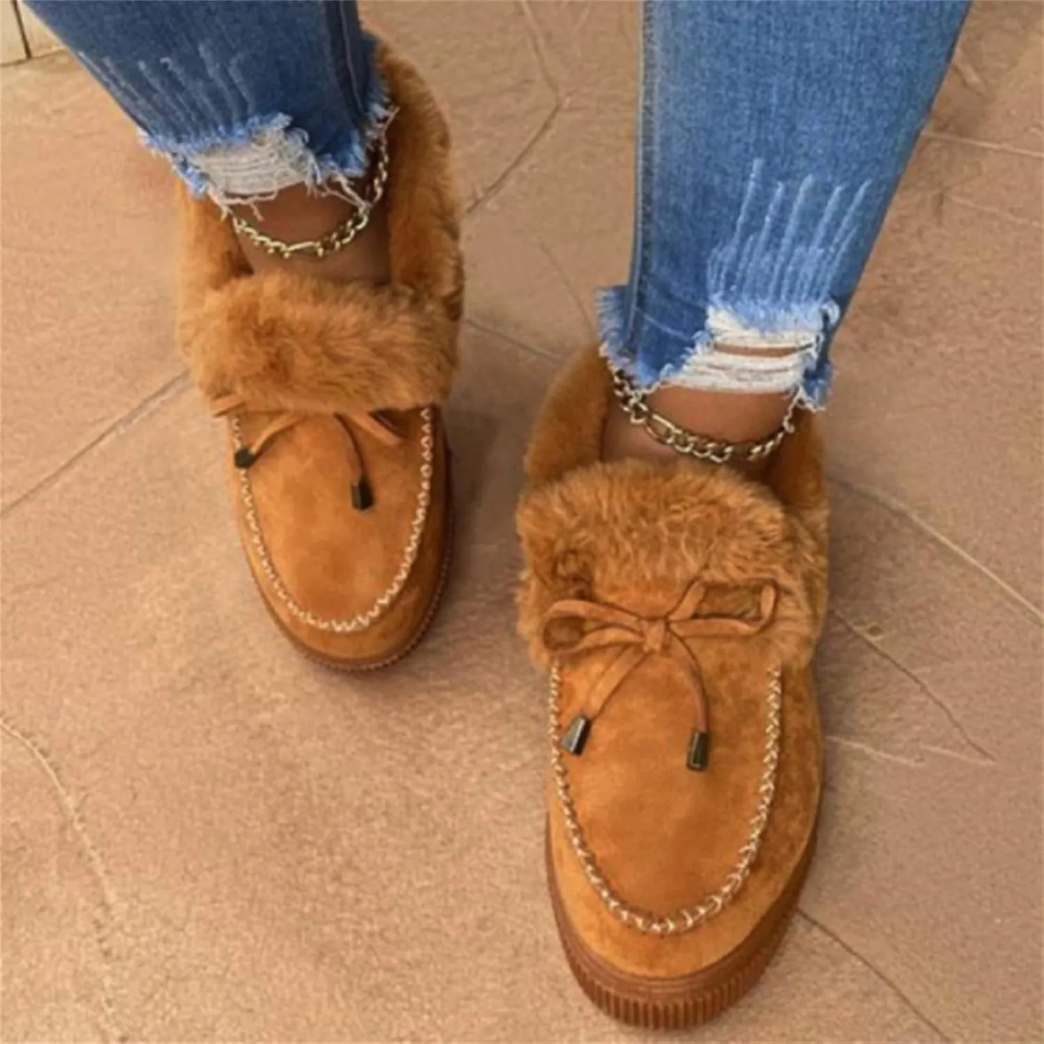Ladmiple Snow Boots For Women Wide Faux Fur Lined Winter Ankle Booties Classic Slip On Fashion Casual Warm Walking Shoes