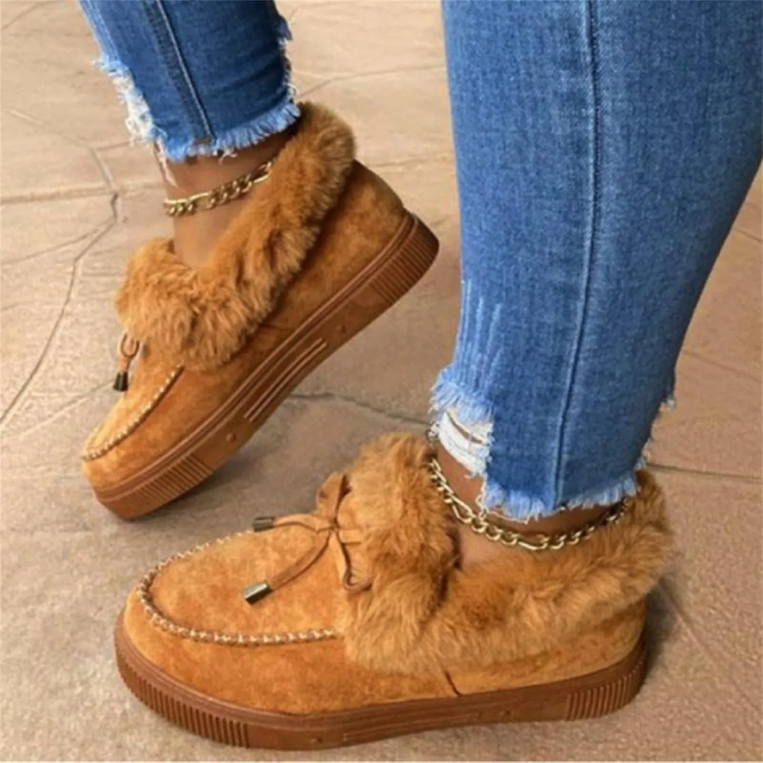 Ladmiple Snow Boots For Women Wide Faux Fur Lined Winter Ankle Booties Classic Slip On Fashion Casual Warm Walking Shoes