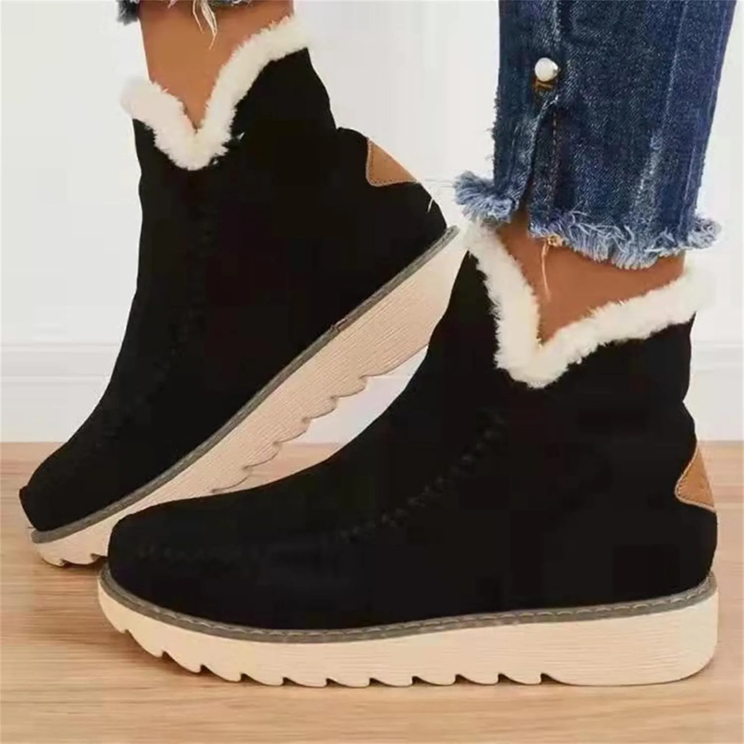 Ladmiple Trending Winter Boots For Women 2024 Snow Warm Ankle Booties Comfortable Slip On Outdoor Fur Lined Loafers Shoes