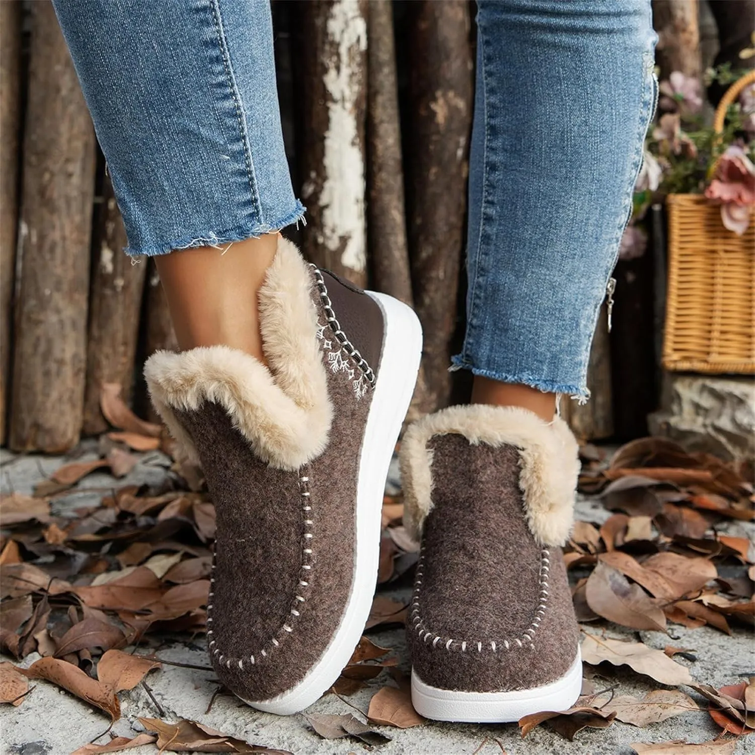 Ladmiple Winter Boots For Women 2024 Dressy Snow Boots Warm Ankle Booties Comfortable Slip On Outdoor Fur Lined Loafers Shoes