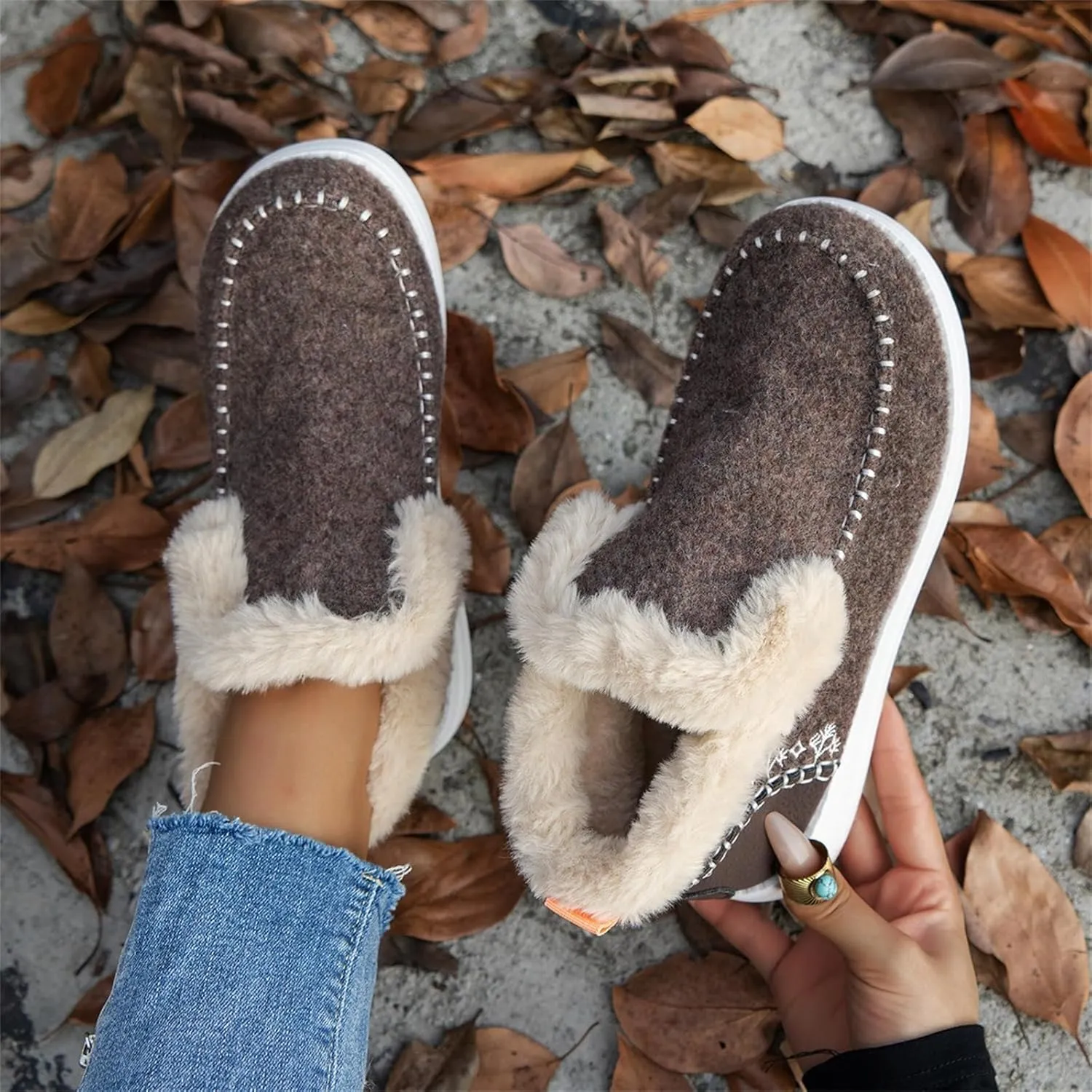 Ladmiple Winter Boots For Women 2024 Dressy Snow Boots Warm Ankle Booties Comfortable Slip On Outdoor Fur Lined Loafers Shoes