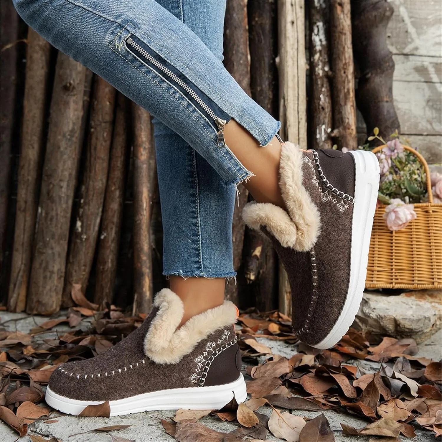 Ladmiple Winter Boots For Women 2024 Dressy Snow Boots Warm Ankle Booties Comfortable Slip On Outdoor Fur Lined Loafers Shoes