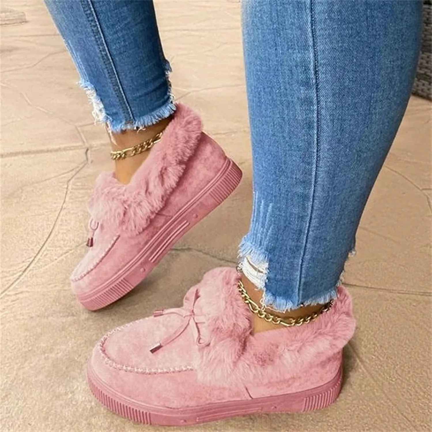 Ladmiple Winter Boots For Women Wide Width Snow Boots Warm Ankle Booties Comfort Slip On Outdoor Fur Lined Walking Shoes