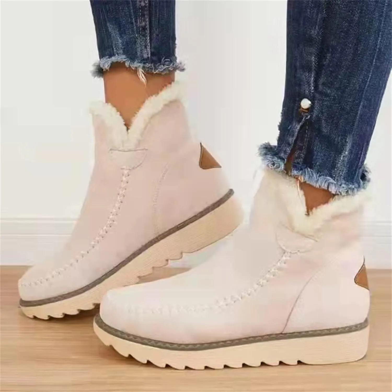 Ladmiple Winter Fashion Boots For Women 2024 Slip On Warm Snow Ankle Booties Fur Lined Outdoor Comfortable Loafers Shoes