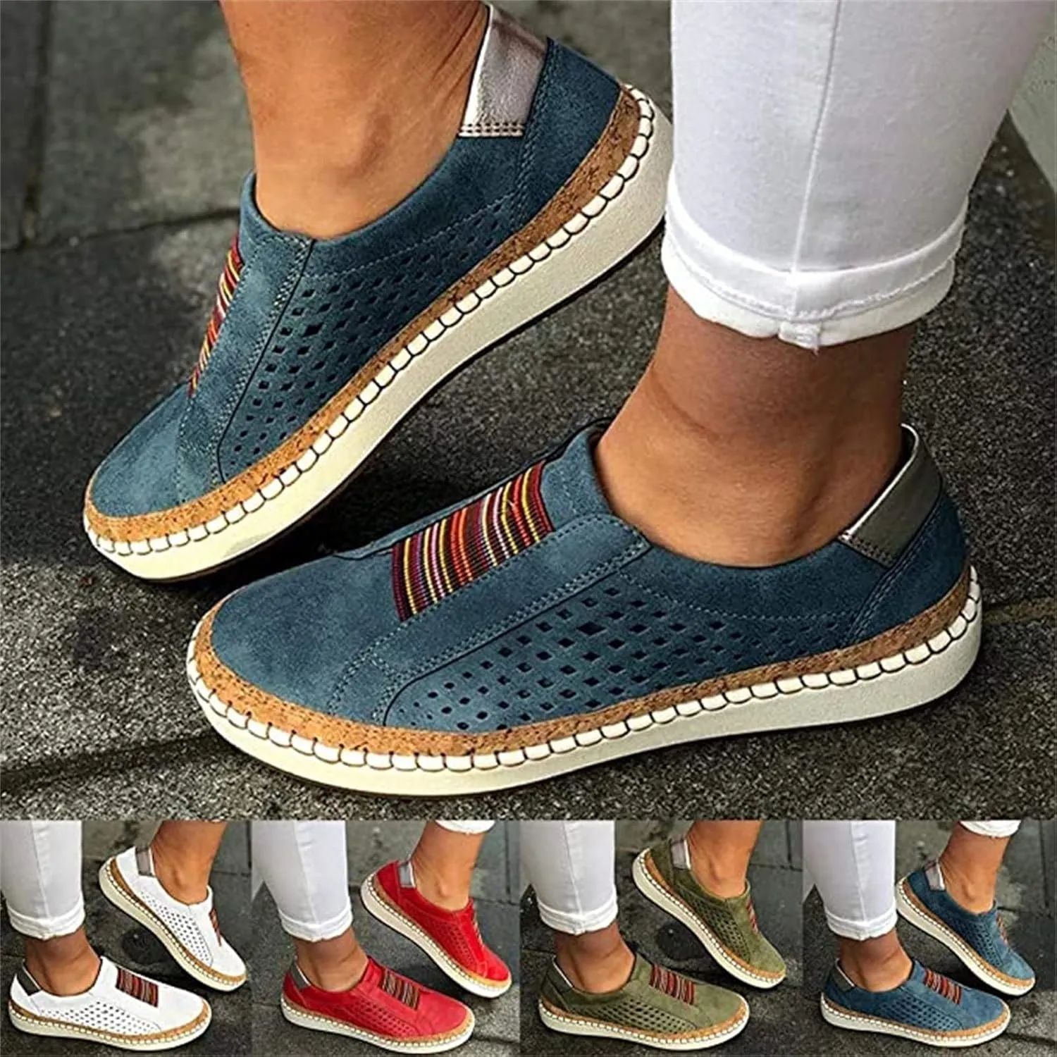 Lausiuoe Sneakers For Women Slip On Loafers Canvas Shoes Fashion Casual Classic Lightweight Comfortable Flat Walking Shoes