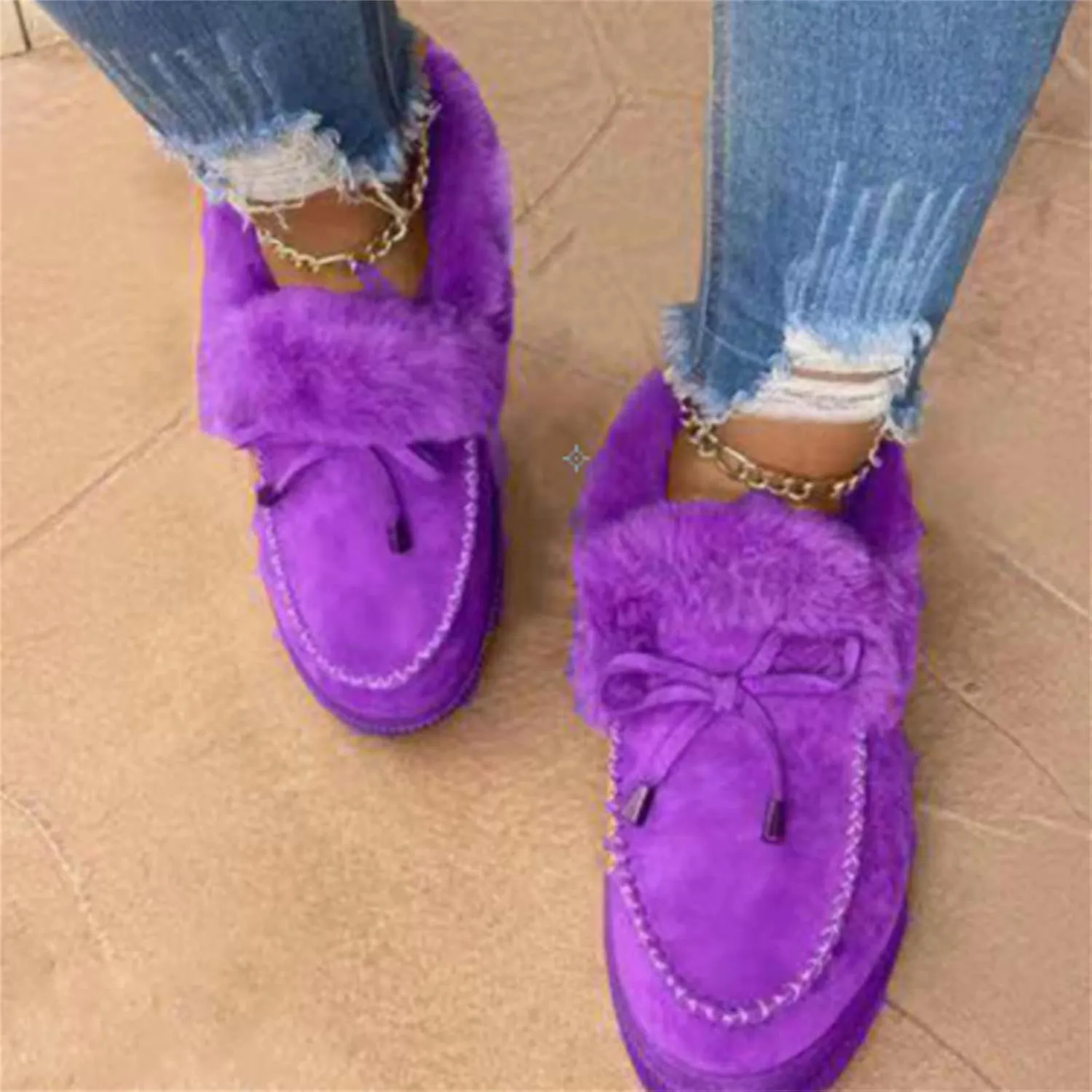 Lausiuoe Winter Boots For Women 2022 Trendy Fluffy Fuzzy Ankle Boots Soft Cozy Outdoor Casual Sneaker Walking Shoes
