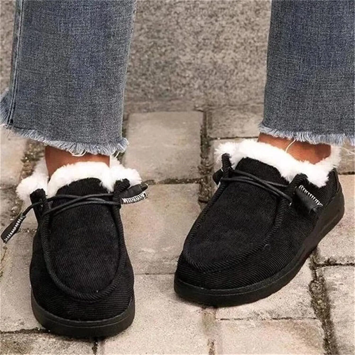 Lausiuoe Winter Boots For Women 2022 Trendy Warm Fuzzy Snow Ankle Booties Flat Cute Silp On Casual Loafers Sneakers