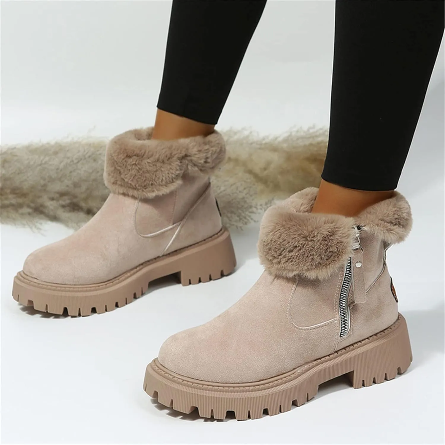 Lausiuoe Winter Boots For Women Fashion 2022 Womens Warm Fur Lined Snow Outdoor Booties Casual Trendy Comfortable Fuzzy Shoes