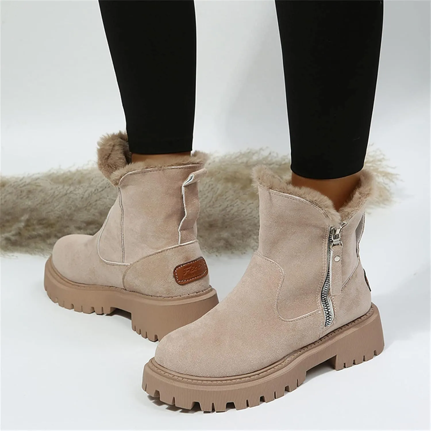 Lausiuoe Winter Boots For Women Fashion 2022 Womens Warm Fur Lined Snow Outdoor Booties Casual Trendy Comfortable Fuzzy Shoes