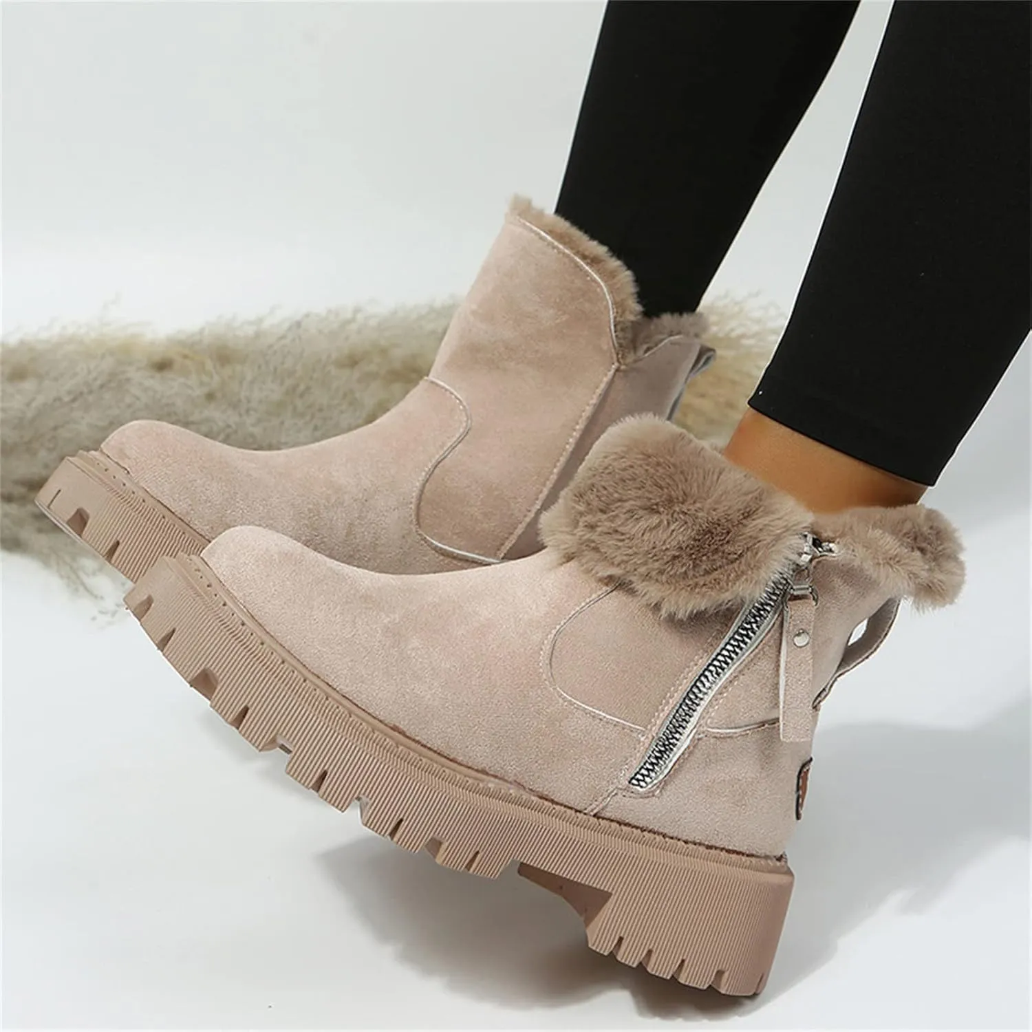 Lausiuoe Winter Boots For Women Fashion 2022 Womens Warm Fur Lined Snow Outdoor Booties Casual Trendy Comfortable Fuzzy Shoes