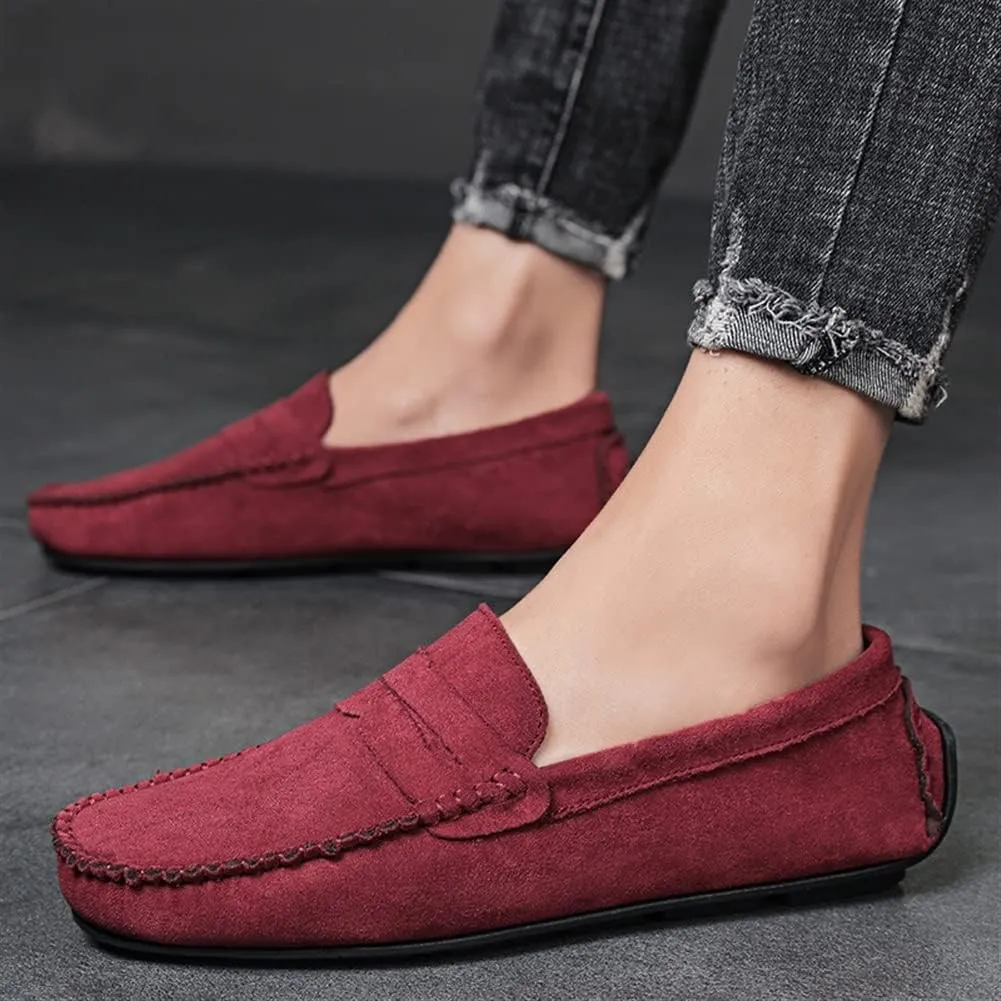 Loafer Shoes Driving Moccasins for Men Genuine Leather Round Toe Suede Vamp Penny Loafer Lightweight Anti-Slip Resistant Flat Heel Flexible Outdoor for Any Attire