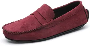 Loafer Shoes Driving Moccasins for Men Genuine Leather Round Toe Suede Vamp Penny Loafer Lightweight Anti-Slip Resistant Flat Heel Flexible Outdoor for Any Attire