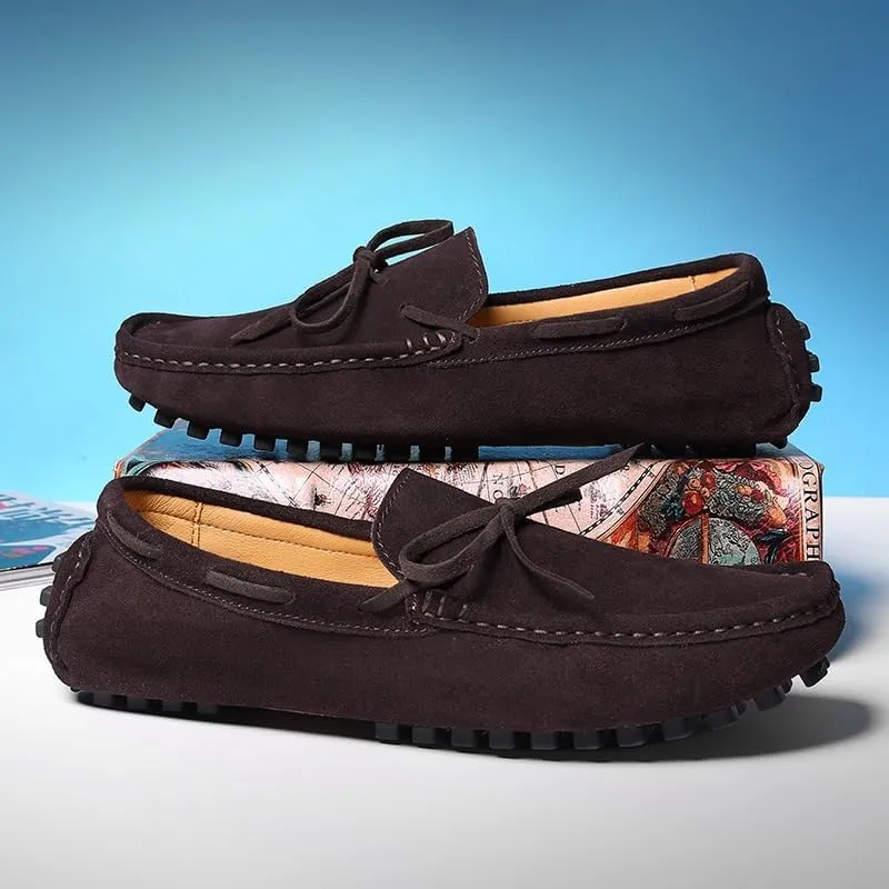 Loafers for Men Round Toe Nubuck Leather Driving Loafers Flat Heel Flexible Resistant Wedding Slip On