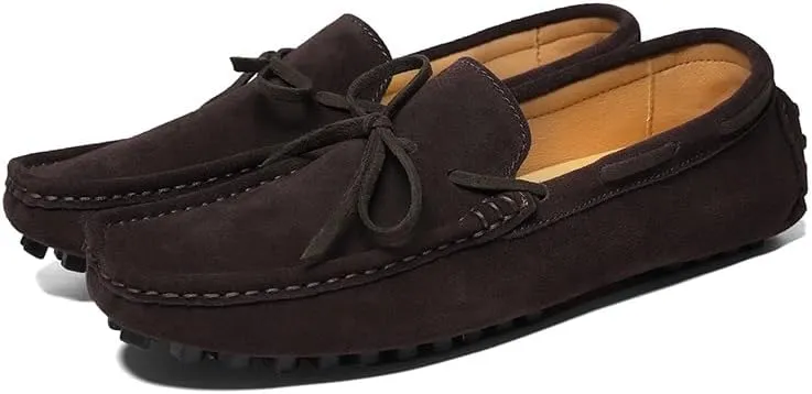 Loafers for Men Round Toe Nubuck Leather Driving Loafers Flat Heel Flexible Resistant Wedding Slip On