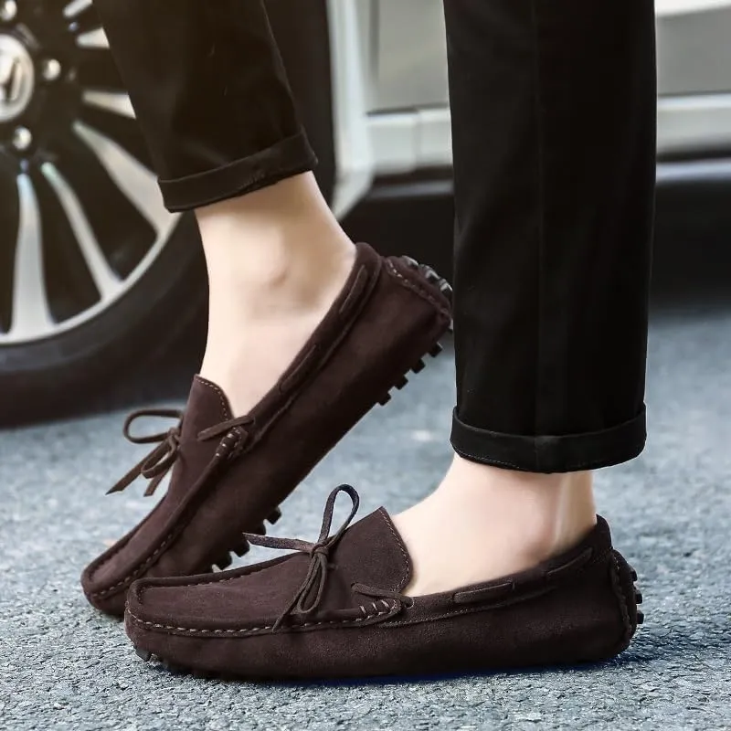 Loafers for Men Round Toe Nubuck Leather Driving Loafers Flat Heel Flexible Resistant Wedding Slip On