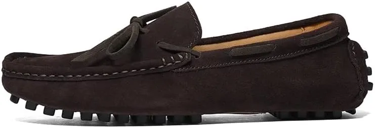 Loafers for Men Round Toe Nubuck Leather Driving Loafers Flat Heel Flexible Resistant Wedding Slip On