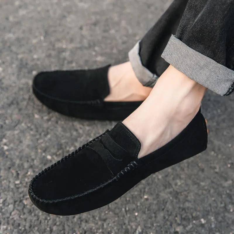 Loafers for Men Round Toe Suede Penny Driving Loafers Flexible Flat Heel Comfortable Outdoor Fashion Slip-on