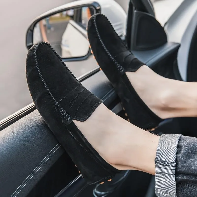Loafers for Men Round Toe Suede Penny Driving Loafers Flexible Flat Heel Comfortable Outdoor Fashion Slip-on