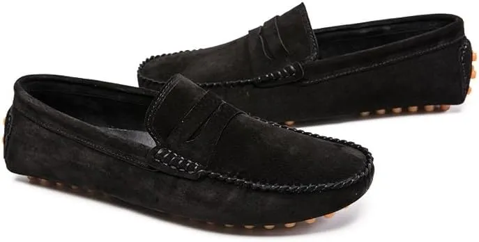Loafers for Men Round Toe Suede Penny Driving Loafers Flexible Flat Heel Comfortable Outdoor Fashion Slip-on