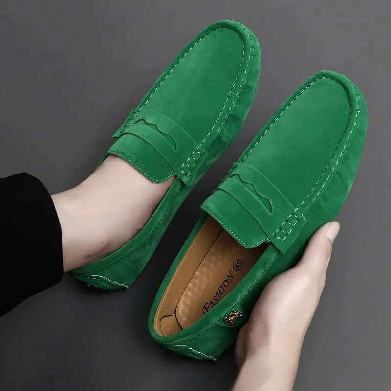 Loafers for Men Round Toe Suede Vamp Penny Driving Loafers Flexible Anti-Slip Resistant Walking Slip On