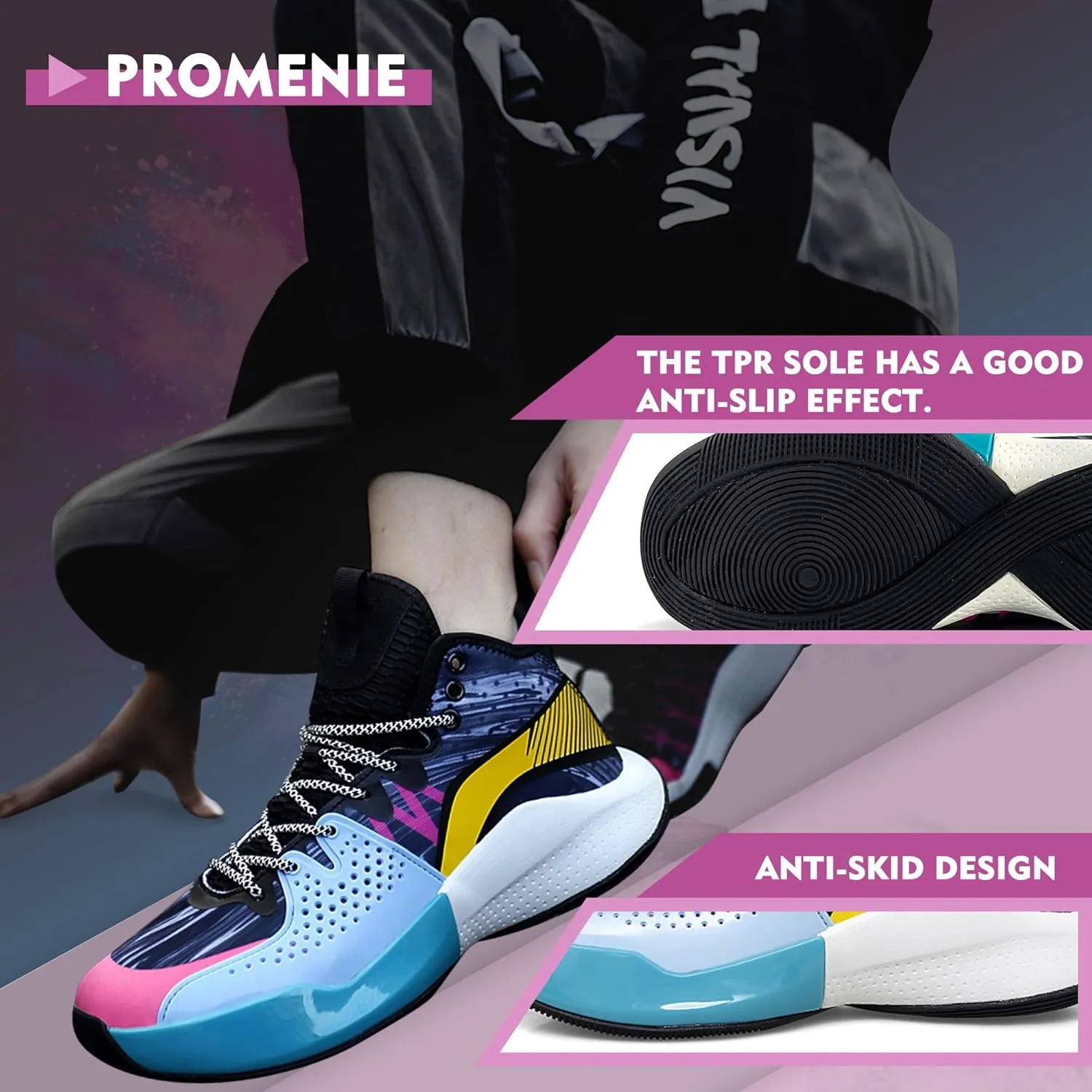 Men Graffiti Basketball Shoes High-Top Sports Shoes Anti-Slip Rubber Soles Indoor Outdoor Sports Running Training Streetwear
