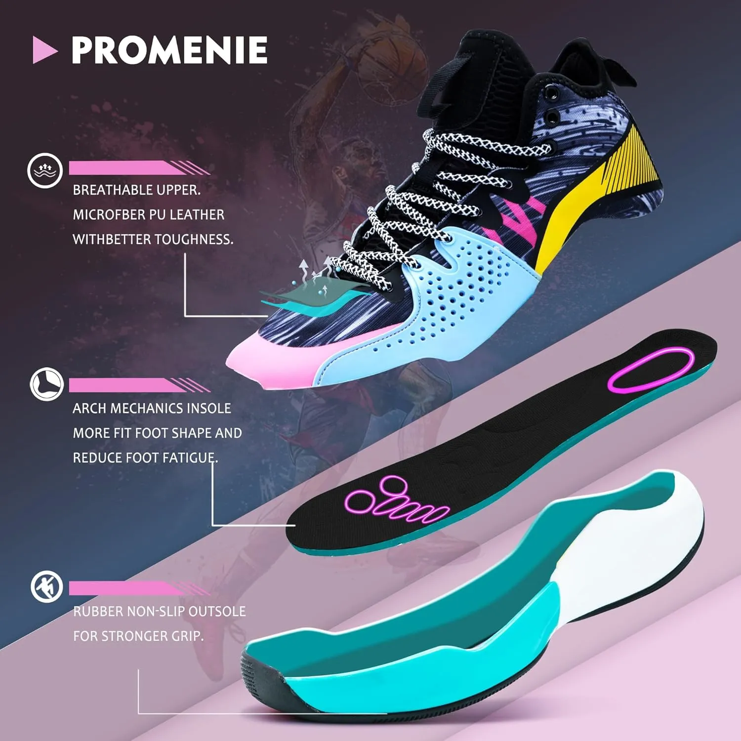 Men Graffiti Basketball Shoes High-Top Sports Shoes Anti-Slip Rubber Soles Indoor Outdoor Sports Running Training Streetwear