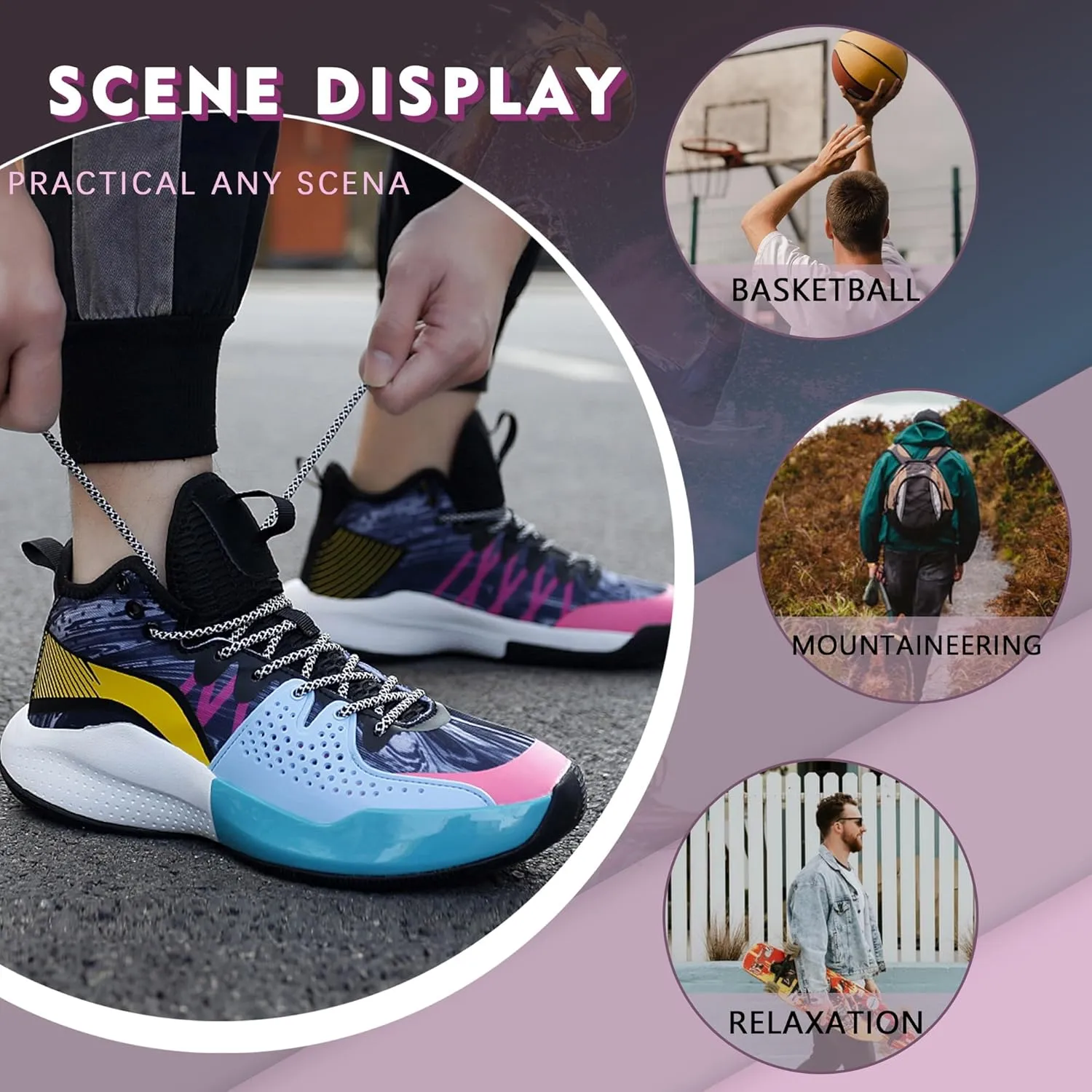 Men Graffiti Basketball Shoes High-Top Sports Shoes Anti-Slip Rubber Soles Indoor Outdoor Sports Running Training Streetwear