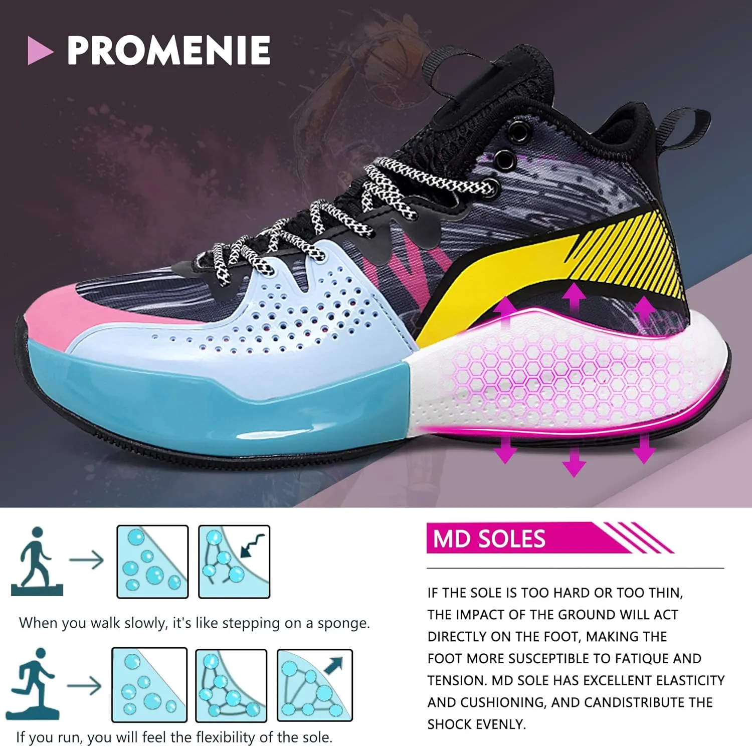 Men Graffiti Basketball Shoes High-Top Sports Shoes Anti-Slip Rubber Soles Indoor Outdoor Sports Running Training Streetwear